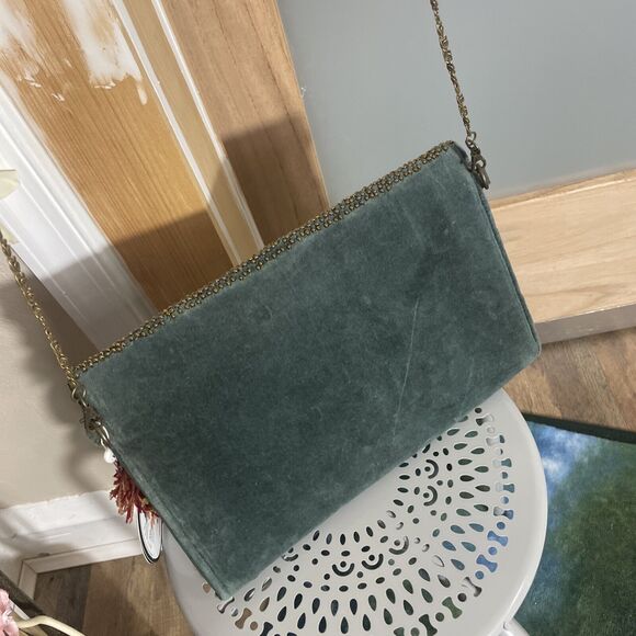 America and Beyond Pineneedle Velvet Flap Clutch Green Handbag Crossbody Clutch - Picture 3 of 8